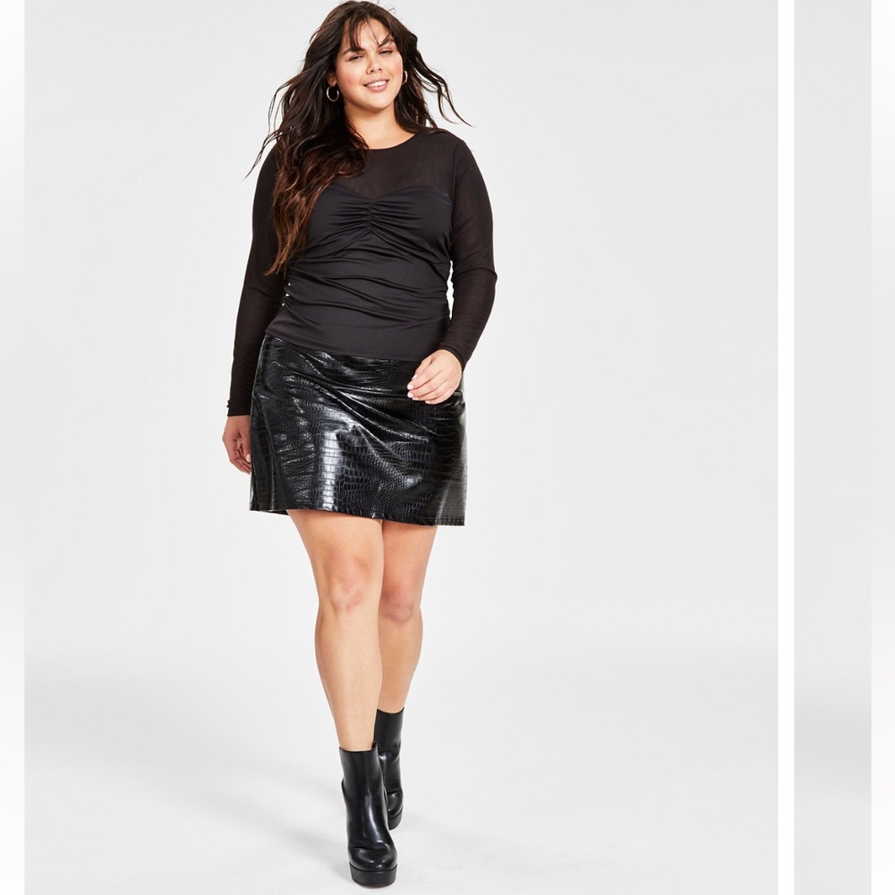Bar lll Plus Size Crocodile Faux-Leather Mini Skirt